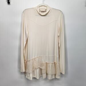 LOGO Lori Goldstein Ivory Tulle Ruffled Lagenlook Oversized Tunic Women's XXS